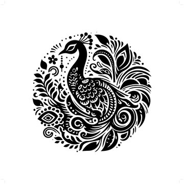 recommend clip art: Peacock silhouette in bohemian, boho, nature illustration