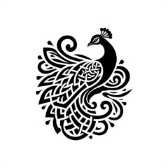 Peacock silhouette in animal celtic knot, irish, nordic illustration