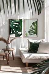 Set of monstera leaves art posters, abstract modern concept art