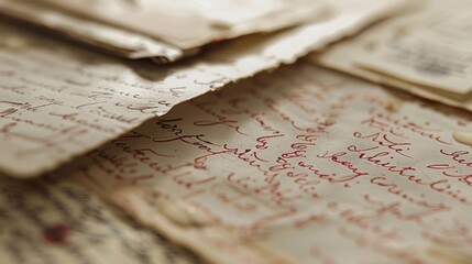 Handwritten letters and messages, showing the calligraphy and details of the words full of love and gratitude. generative ai