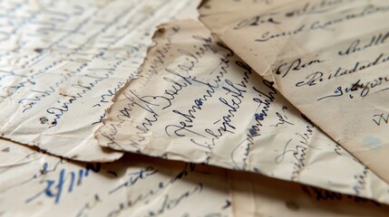 Handwritten letters and messages, showing the calligraphy and details of the words full of love and gratitude. generative ai