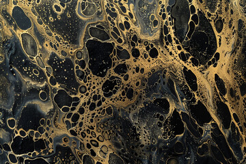 Wall art that sparks imagination, presenting an abstract oil painting with intricate spots and textured paint strokes in mesmerizing gold and black.