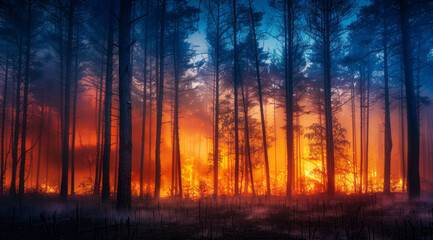 Natural disaster, forest fire raging