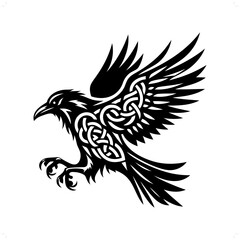 raven bird  silhouette in animal celtic knot, irish, nordic illustration