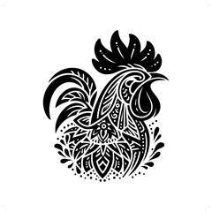 Rooster chicken silhouette in bohemian, boho, nature illustration