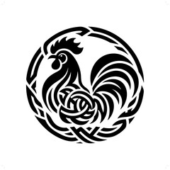 Rooster chicken silhouette in animal celtic knot, irish, nordic illustration