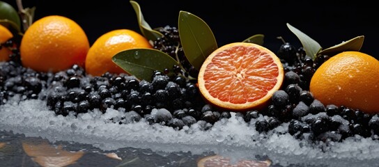 Group of oranges on top of ice pile