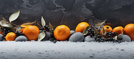 Group of oranges on pile of rocks