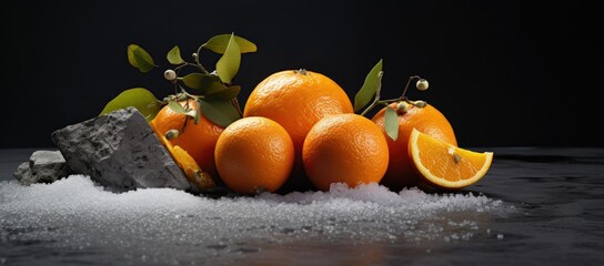 Oranges on top of ice pile
