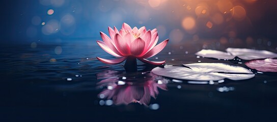 Pink flower floating on body of water