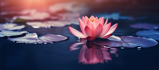 Pink flower floating on body of water