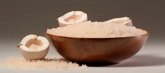 Brown bowl with rice and egg