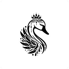 swan silhouette in bohemian, boho, nature illustration