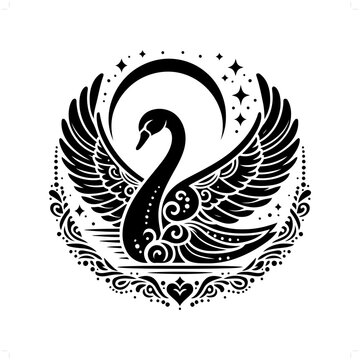 recommend clip art: swan silhouette in bohemian, boho, nature illustration
