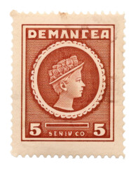 Obraz premium PNG Vintage postage stamp mockup number person brown.
