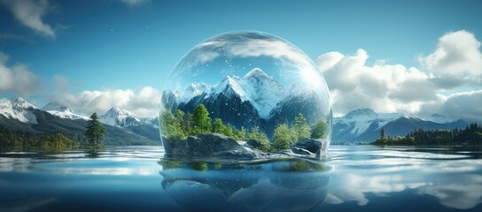 Large glass ball floating on top of body of water