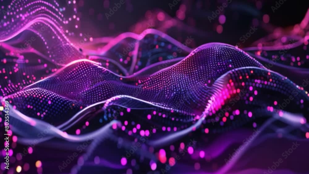 Aufkleber A dynamic array of glowing digital waves flows across a purple neon abstract landscape.