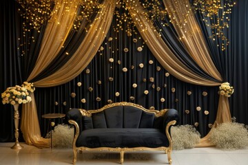 Luxury wedding stage decoration. stage decoration for wedding. wedding ceremonies decoration. wedding hall decoration. elegant wedding stage with flowers.