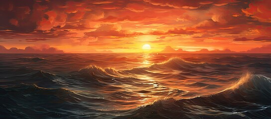 A painting of a sunset over the ocean