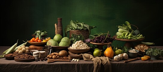 Diverse spread of foods on a table