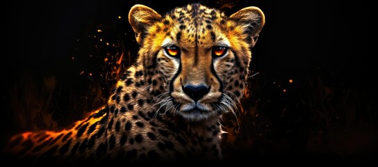 Close up of a cheetah on a black background