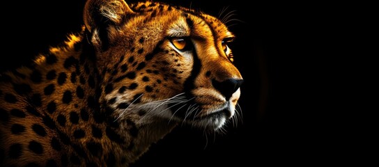 Close up of a cheetah on a black background