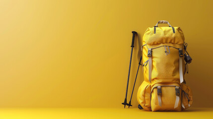 hiking bag and trekking pole,copy space
