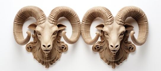 Pair of rams heads mounted on wall
