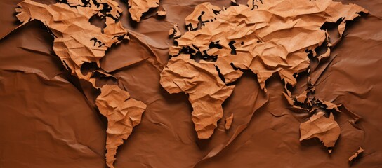 World map constructed from brown paper