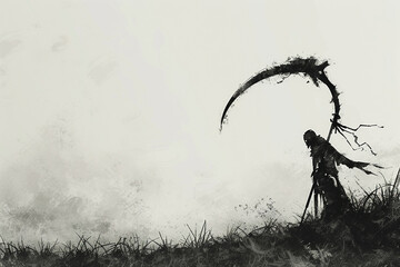 The quiet menace of a battle scythe against a blank canvas of white, a promise of conflict looming.
