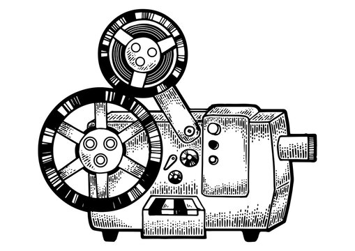 black and white vintage film projector clip art preview