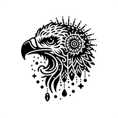 Vulture bird silhouette in bohemian, boho, nature illustration