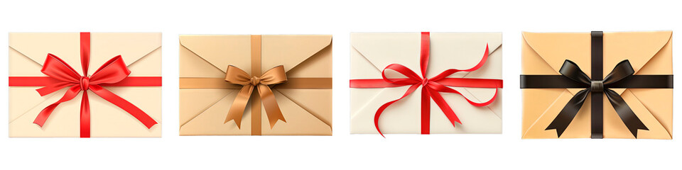 Collection of Gift Certificate Envelope isolated on transparent png background. Generative ai