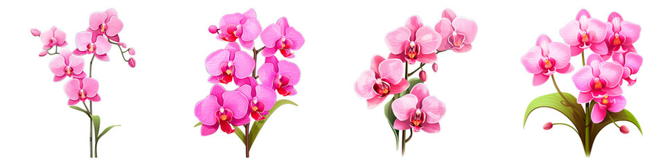 Fototapeta na wymiar Collection of Orchid isolated on transparent png background. Generative ai