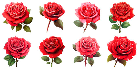 Collection of Rose isolated on transparent png background. Generative ai