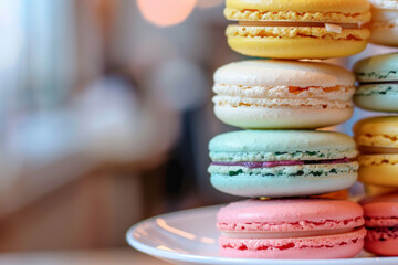 Stack of colorful macarons on a plate
