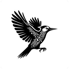 Woodpecker silhouette in animal cyberpunk, modern futuristic illustration