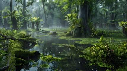 Fototapeta na wymiar Glimpse Into the Untouched Beauty and Serenity of Swamp Ecosystems
