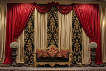 wedding ceremonies decoration. wedding hall decoration. elegant wedding stage with flowers. wedding stage decoration. stage decoration for wedding.