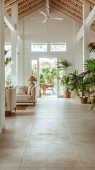 Fototapeta premium Sophisticated Eco-Resort Lobby Interior with Sustainable Elegance and Natural Light