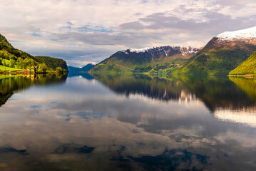  views of the Hjørundfjorden taken from Saebo during springtime, Norway