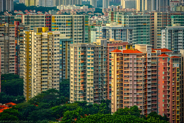 Fototapeta na wymiar Aerial Panorama of Dense Public Apartments in Singapore: Insight into Housing Market