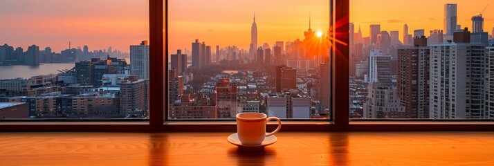 Manhattan Morning Glow: Serene Skyline and Early Light from a Public Lookout