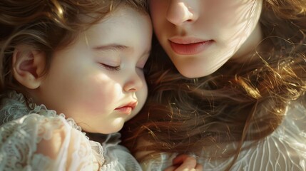 Obraz premium hair of a mother and daughter blowing in the wind generative ai
