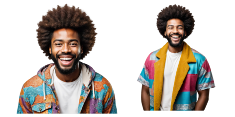 Fashionable style Afro guy cheerful n transparent background