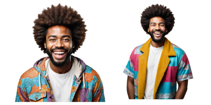 Fashionable style Afro guy cheerful n transparent background