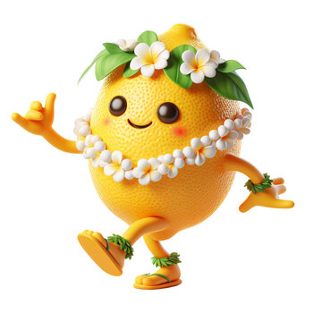 recommend clip art: cute cartoon lemon character, hula hoop tropical fruit dancing clipart