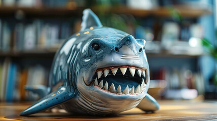 Toy Shark With Open Mouth on Table