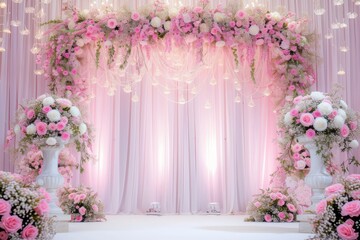 decoration for wedding. wedding ceremonies decoration. wedding hall decoration. elegant wedding stage with flowers. wedding stage decoration gold theme. Luxury wedding stage decoration.