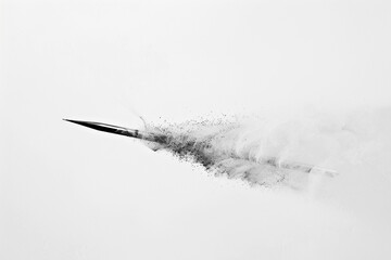 A javelin, its trajectory halted by an unseen force, frozen in time against a backdrop of white.